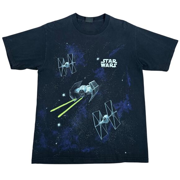 Vintage 90s Star Wars Shirt All Over Print Tie Fighter Death Star